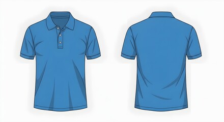 Professional Apparel Design Template Front and Back Views of a Versatile Blue Polo Shirt Mockup for Fashion and Clothing Brand Presentations.