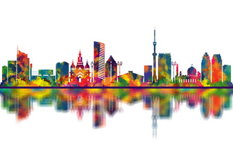 Fototapeta premium Almaty Kazakhstan Skyline. Cityscape Skyscraper Buildings Landscape City Downtown Abstract Landmarks Travel Art