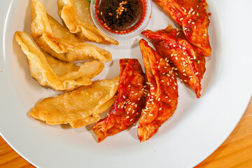 Korean fried dumplings with dipping sauce

