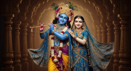 Divine Couple: Radha and Krishna in Majestic Setting