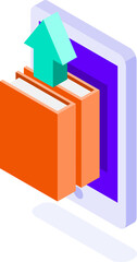 Isometric Online Book Library and E-Reading Icons Vector