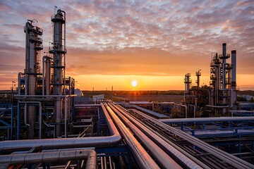 oil refinery at night