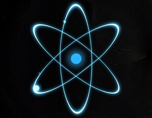 Neon atom graphic, dark background