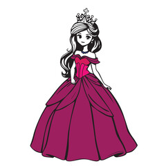 Fototapeta premium Princess girl in ball gown vector design concept illustration.