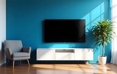 Sleek Modern Living Space Featuring a Wall Mounted TV