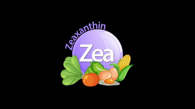 Zeaxanthin Animation with Vegetables on Black Background