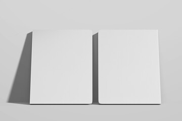 blank front and back view cover preschool children book letter page size rounded corner textured paper realistic mockup template isolated 3d render