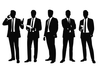 A collection of five professional men in various business suits posing for corporate concepts