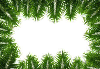 Green palm leaves forming a decorative border and frame, isolated on a transparent background with copy space in the center