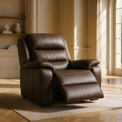Brown leather recliner relaxing in elegant living room