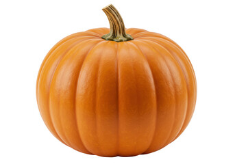 Obraz premium A single, ripe orange pumpkin with a textured stem, isolated on a transparent background, symbolizing autumn and harvest