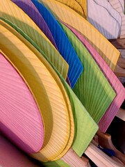 Traditional Korean handmade Hanji paper fans in various colors	