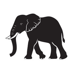 Obraz premium Black silhouette of an African elephant with tusks in side view vector illustration