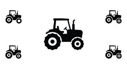Black Tractor Silhouettes Arranged on a White Background for Farming or Agriculture