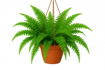 Verdant fern cascading from terracotta pot, spilling lush fronds against clean backdrop, highlighting botanical elegance
