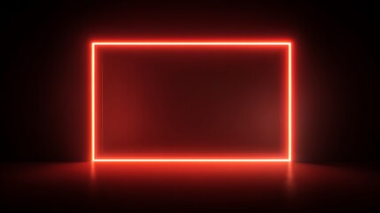 Illuminated Red Neon Frame Shining Brightly in a Dark Empty Room
