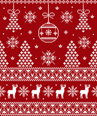 Christmas Crosstich ethnic embroidery, festive, traditional, celebration pixel art style pattern design.