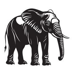 Obraz premium Black silhouette of an African elephant with tusks in side view vector illustration