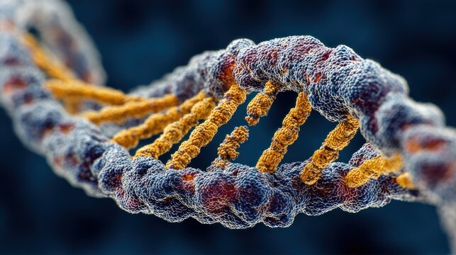 Detailed illustration of two elongated circles with yellow DNA strands on isolated blue background, double exposure effect showing hereditary traits from father’s side