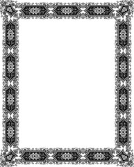 Classic Elegance An Ornate Black and White Rectangular Frame with Intricate Symmetrical Patterns and a Vintage Feel