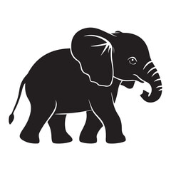 Obraz premium Black silhouette of an African elephant with tusks in side view vector illustration