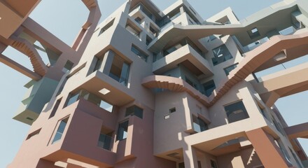 Abstract architectural creation with geometric forms and pastel hues creates a dreamlike dimension