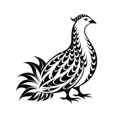 Elegant ptarmigan in snow with decorative feather lines isolated on white background
