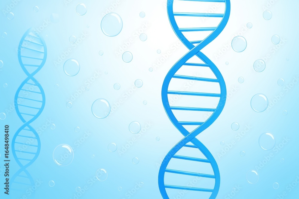 Poster stem cell therapy lab. a digital illustration featuring a dna double helix structure with floating b