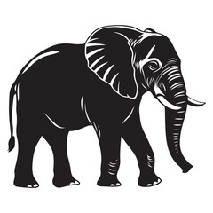 Obraz premium Black silhouette of an African elephant with tusks in side view vector illustration