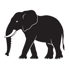 Obraz premium Black silhouette of an African elephant with tusks in side view vector illustration