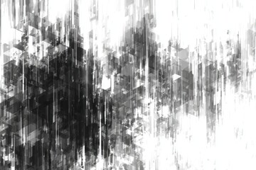 Abstract grayscale image of overlapping, textured cubes and lines, suggesting a futuristic cityscape