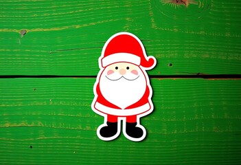 Festive red and white Santa stickers on a wooden background, xmas, decal