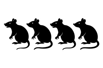 Rat black vector set, mouse silhouette bundle