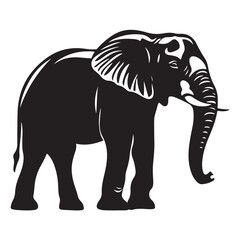Obraz premium Black silhouette of an African elephant with tusks in side view vector illustration