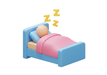 Isolated 3D Sleeping Character in Bed with Zzz Symbols