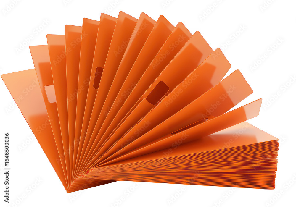 Poster orange expanding file folder organizer, fanned out and isolated on transparent background