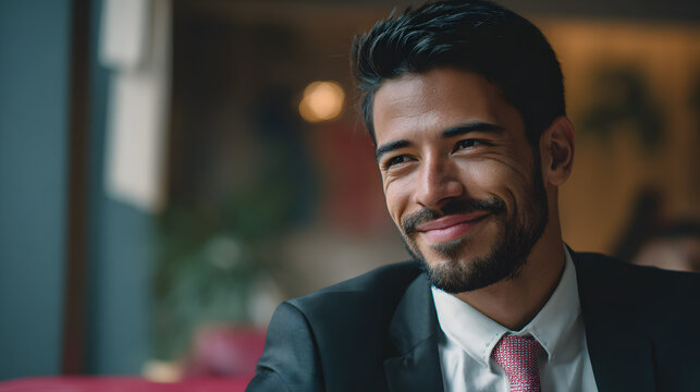 Latinx good looking male during a professional job interview. DEI, DEIB - Powered by Adobe