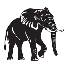 Black silhouette of an African elephant with tusks in side view vector illustration