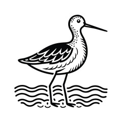 Fototapeta premium Professional vector illustration of a sandpiper bird standing near the shoreline at sunrise