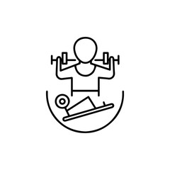 Illustrated Person Lifting Dumbbells Above a Bench in a Gym Setting.
