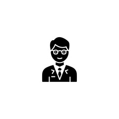 Silhouette of a bespectacled man in a suit and tie professional attire.