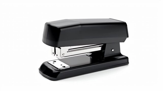 Black stapler on white background showcasing office supplies  