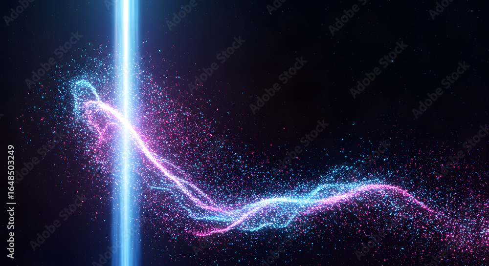 Fototapete abstract light beam and particle swirls: a dynamic display of color and energy in a dark cosmic spac