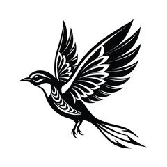 Elegant vector illustration of a starling bird in flight with decorative swirling wing lines and a clean white background