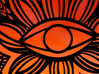 Detailed eye of Osiris on an orange studio background
