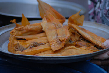 Spicy chicken tamales, traditional Mexican cuisine