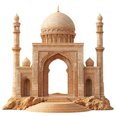 Obraz premium 3D front view illustration of the Qasr Al-Mushatta Jordan monument isolated on a white transparent background