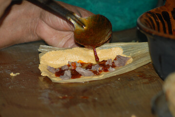Spicy chicken tamales, traditional Mexican cuisine