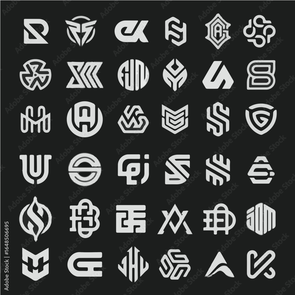 Poster discover modern abstract logos and symbols perfect for branding and design projects seeking unique i