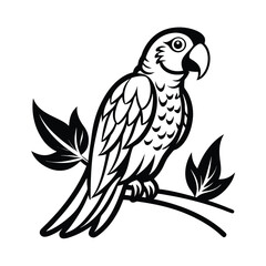 Ultra detailed parrot perched on a lush tropical branch with vibrant foliage